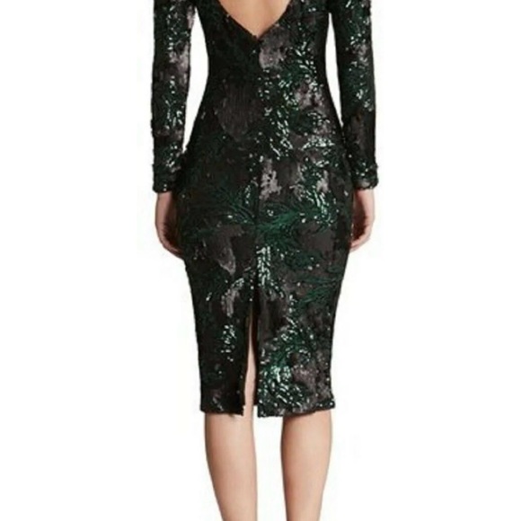Dress The Population Size XL Black Green Sequin Leaf Dress - Picture 4 of 8